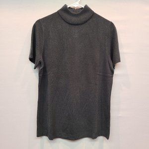 Susan Graver Sweater Short Sleeve Mock Neck Dark Gray Sweater Womens Medium
